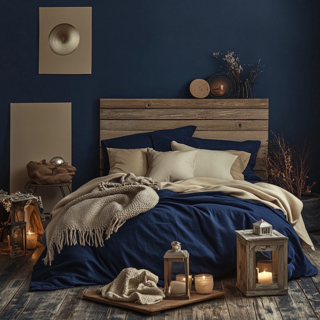 navy blue and beige bedroom 32