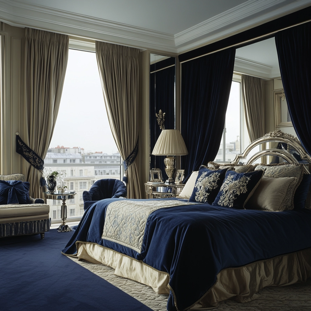 navy blue and beige bedroom 33