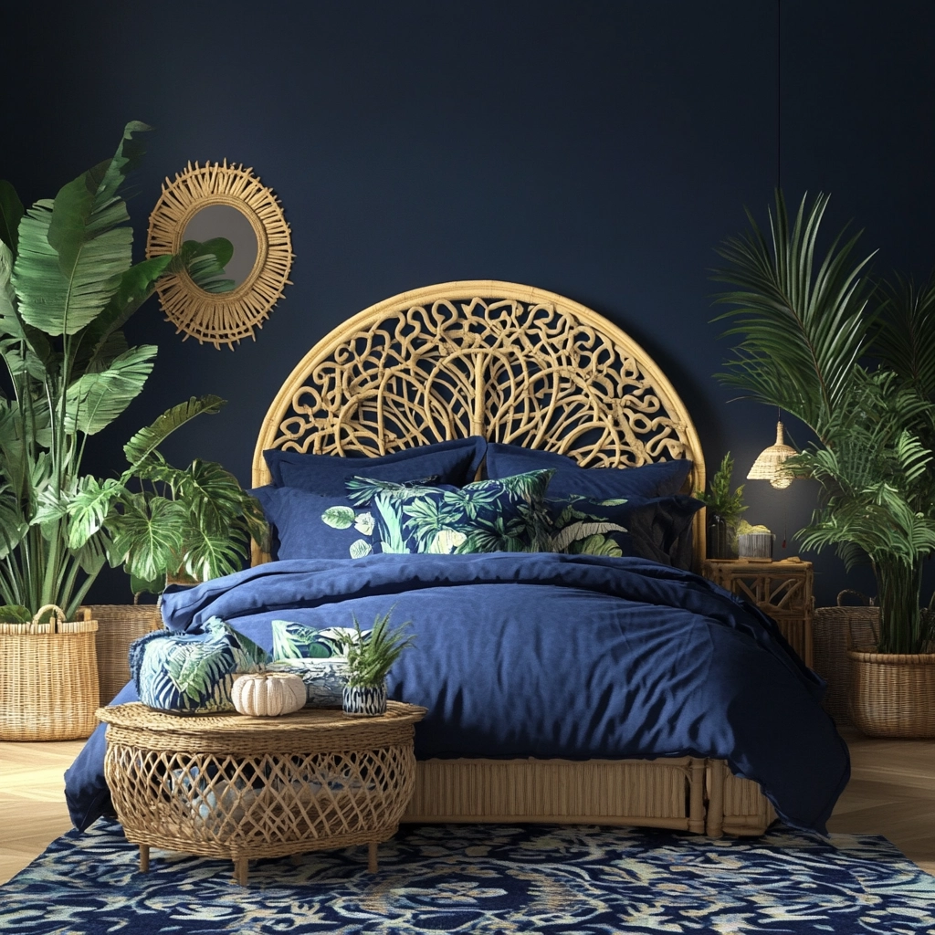 navy blue and beige bedroom 38