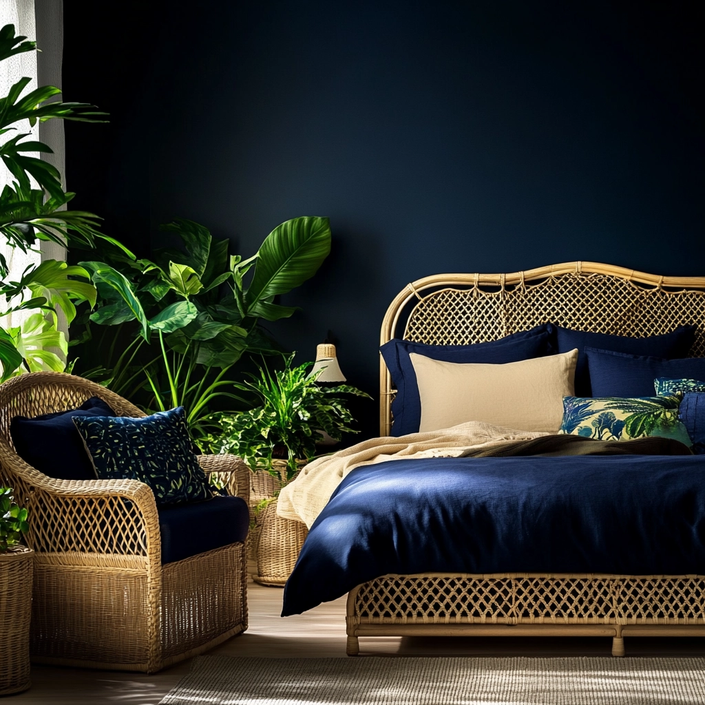 navy blue and beige bedroom 39