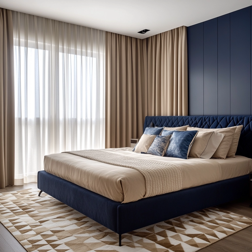 navy blue and beige bedroom 4