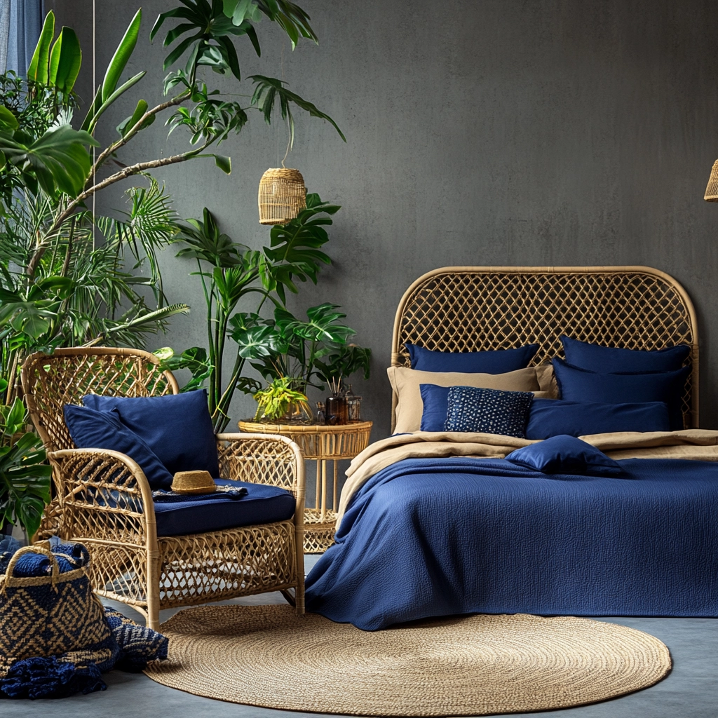 navy blue and beige bedroom 40