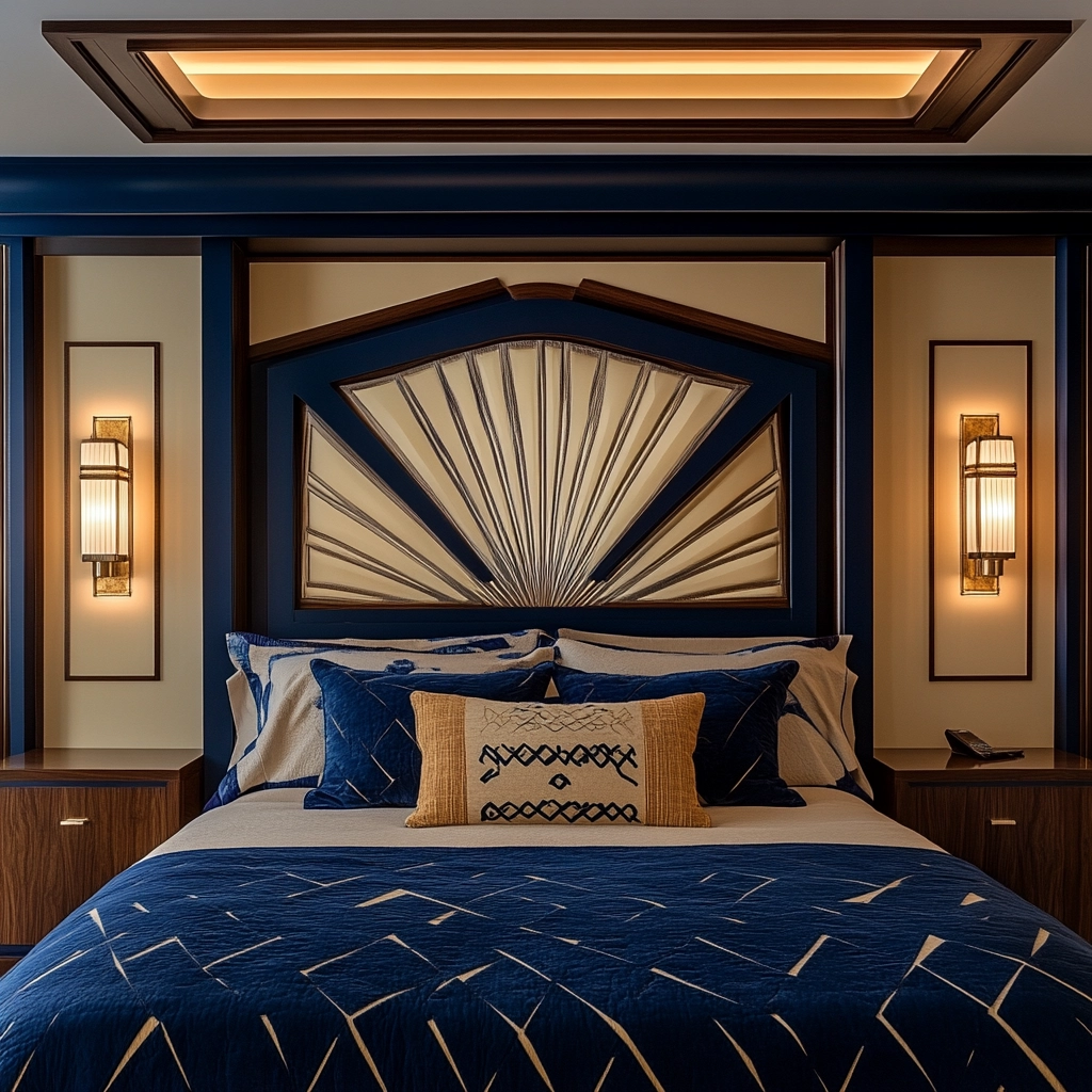 navy blue and beige bedroom 41