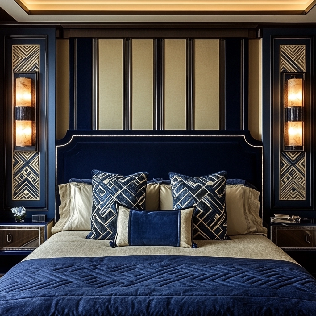 navy blue and beige bedroom 42