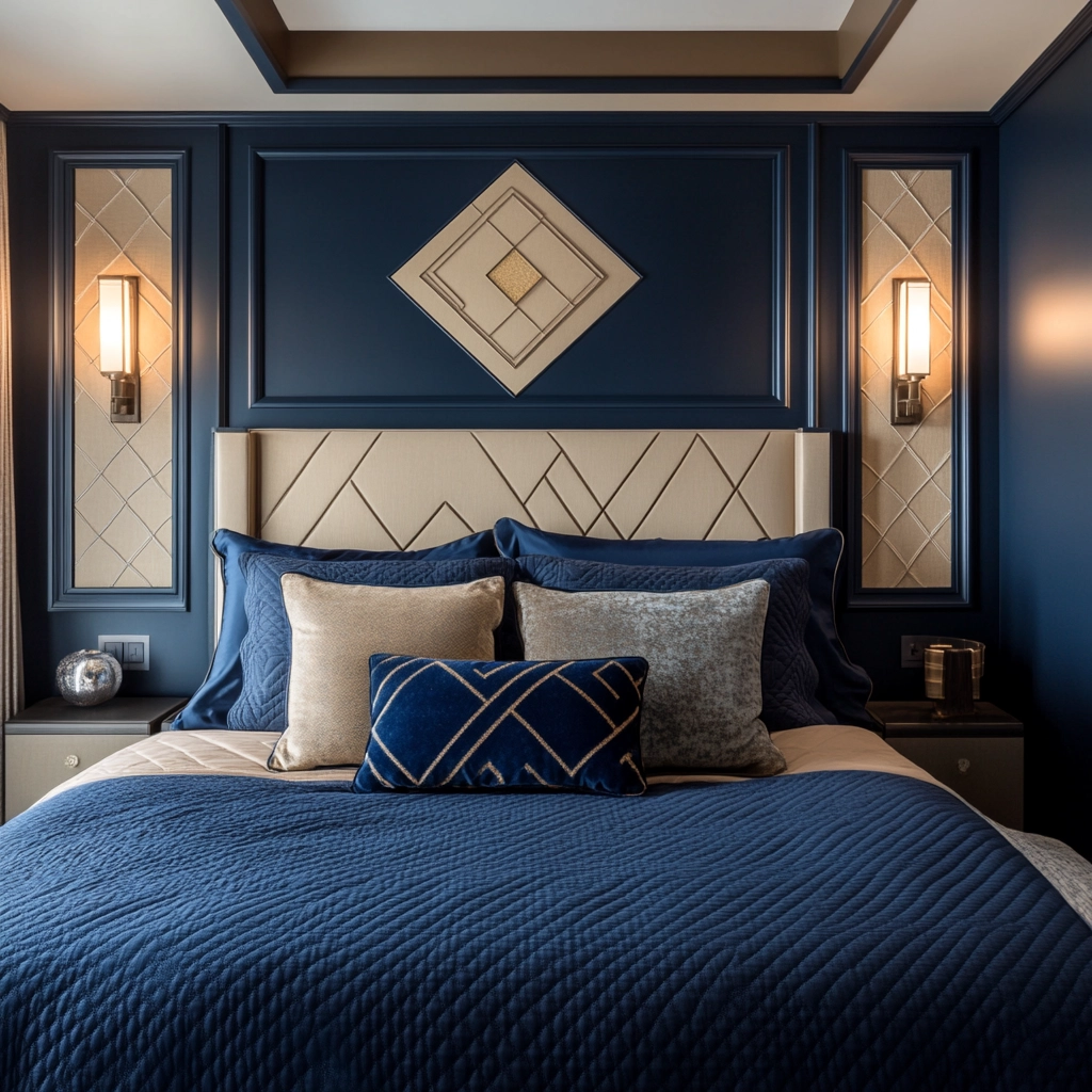 navy blue and beige bedroom 43