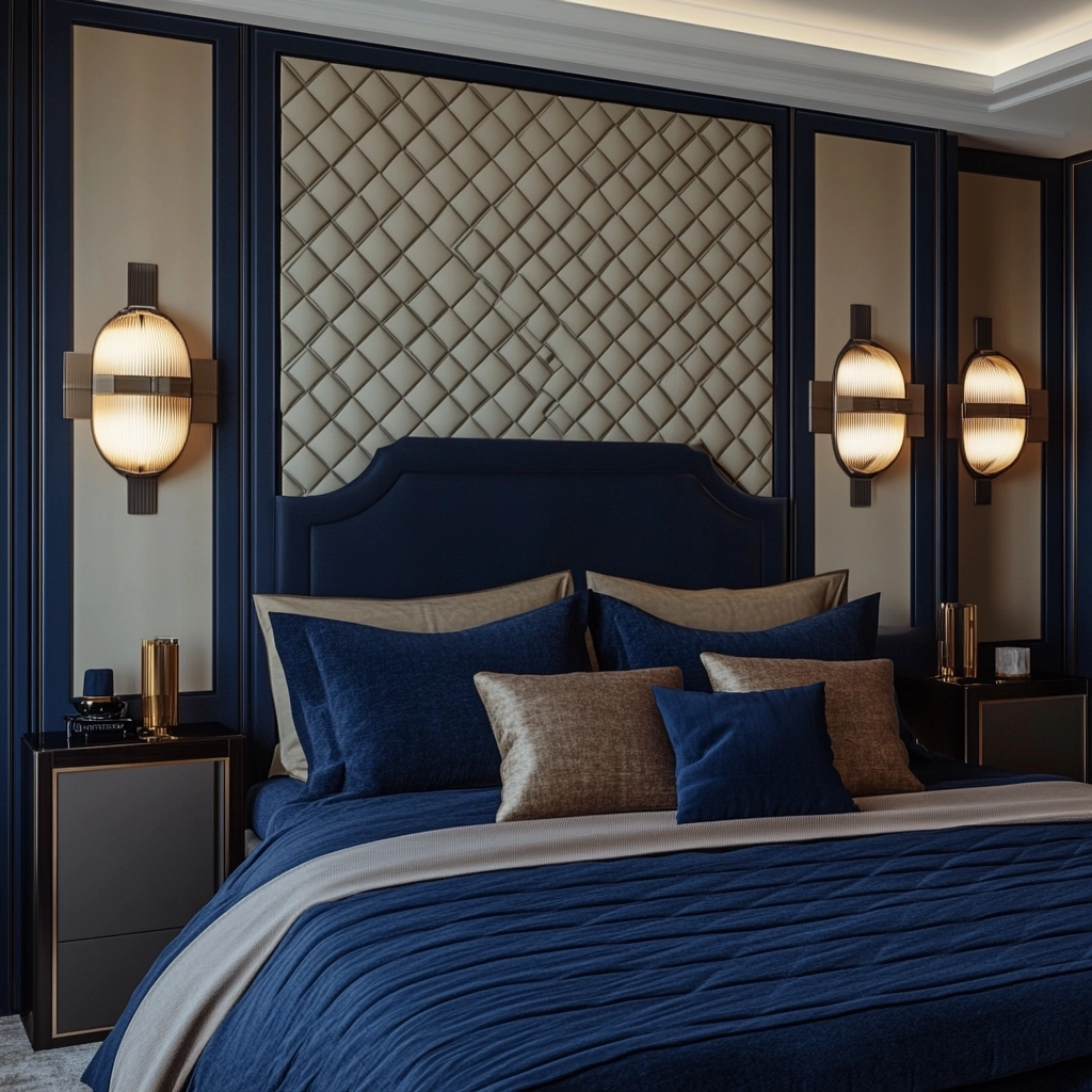 navy blue and beige bedroom 44