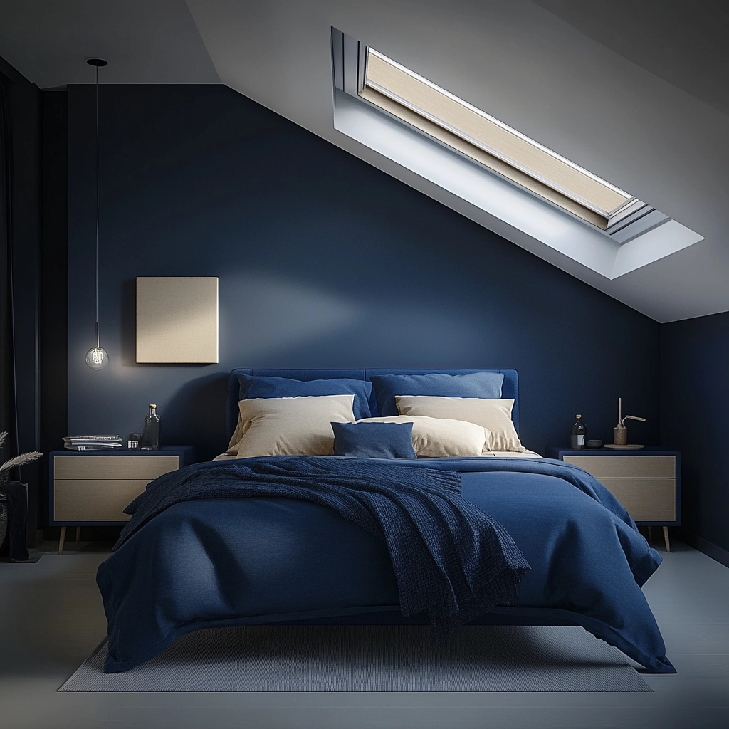 navy blue and beige bedroom 45