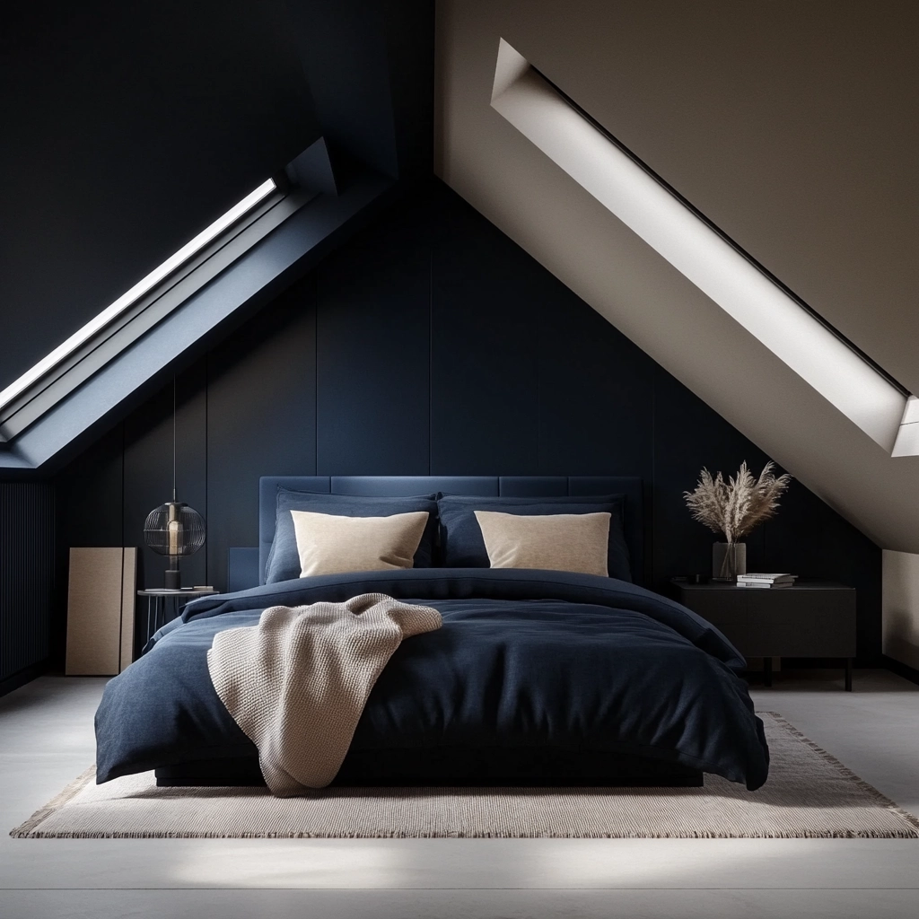 navy blue and beige bedroom 46