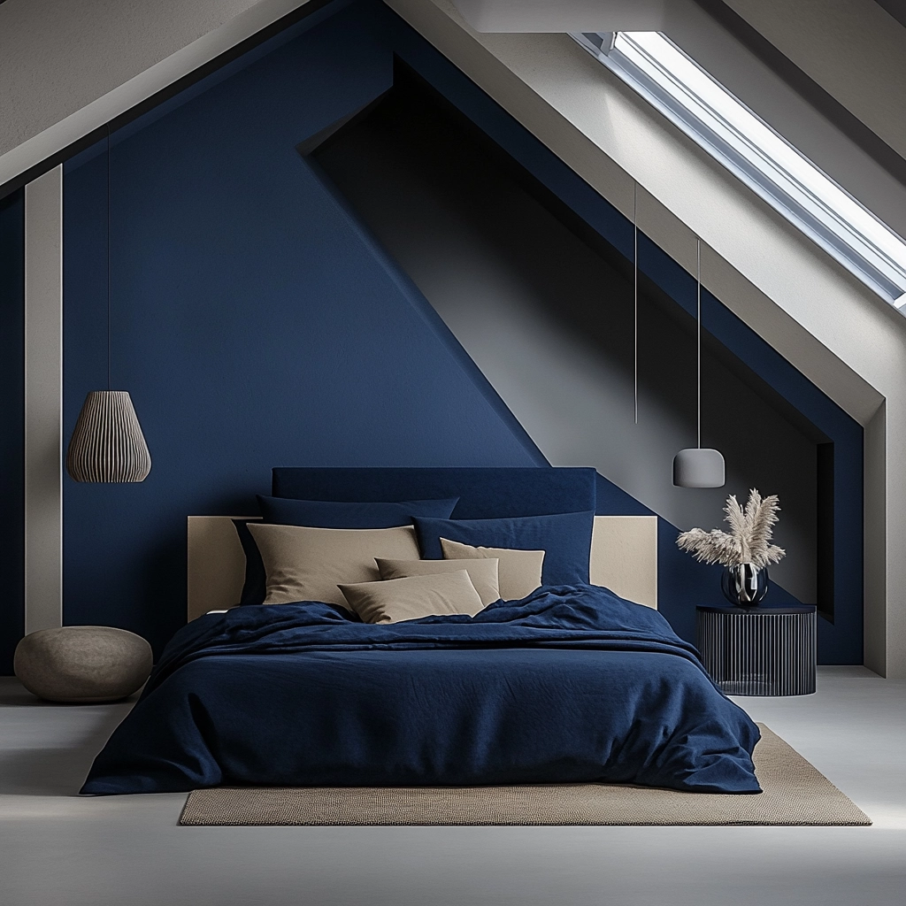 navy blue and beige bedroom 47