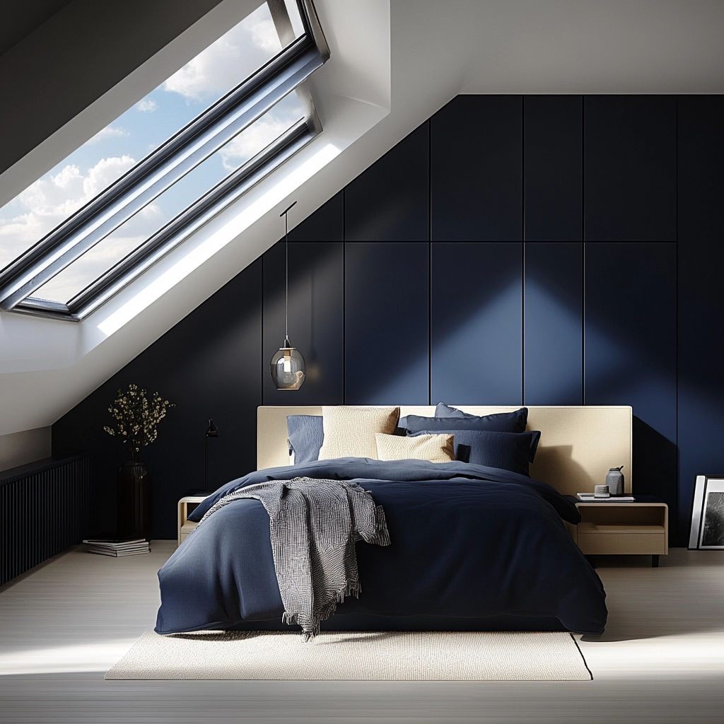 navy blue and beige bedroom 48