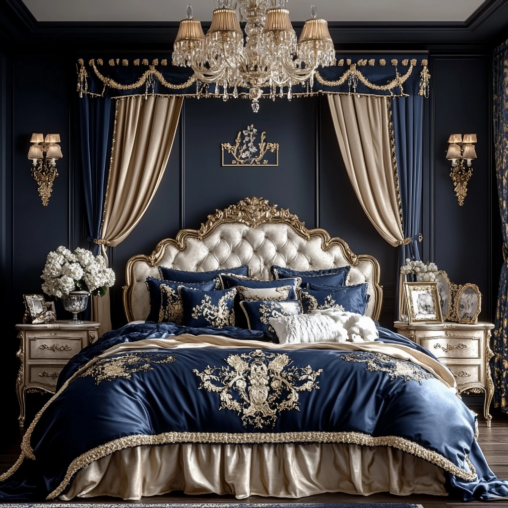 navy blue and beige bedroom 51