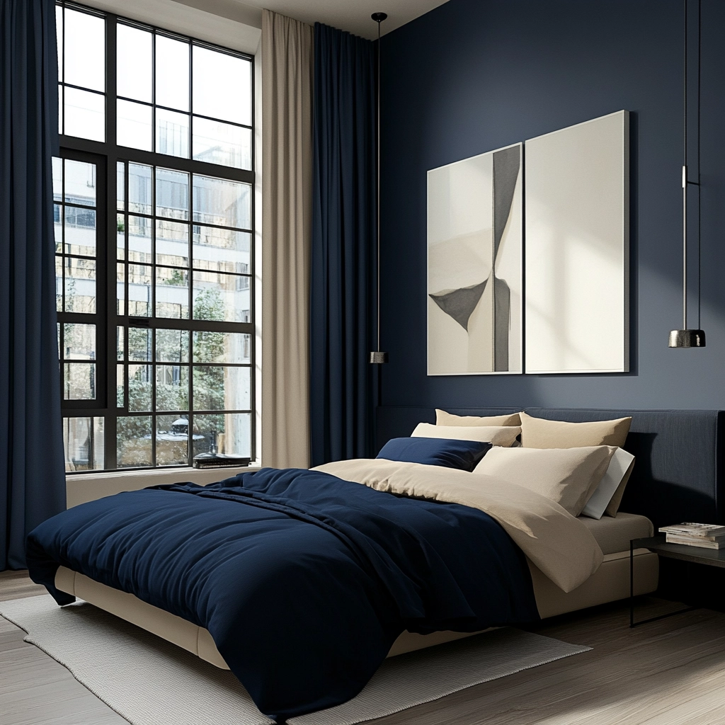 navy blue and beige bedroom 53
