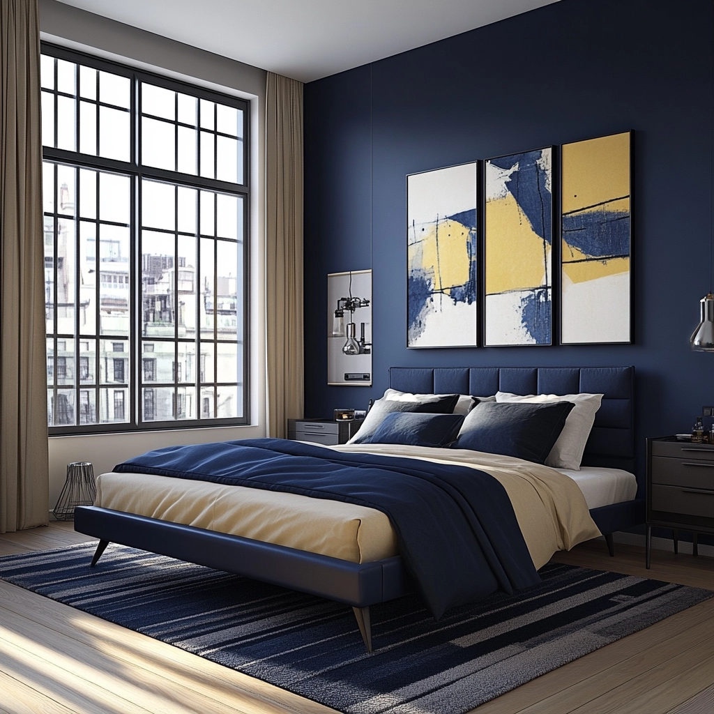 navy blue and beige bedroom 55