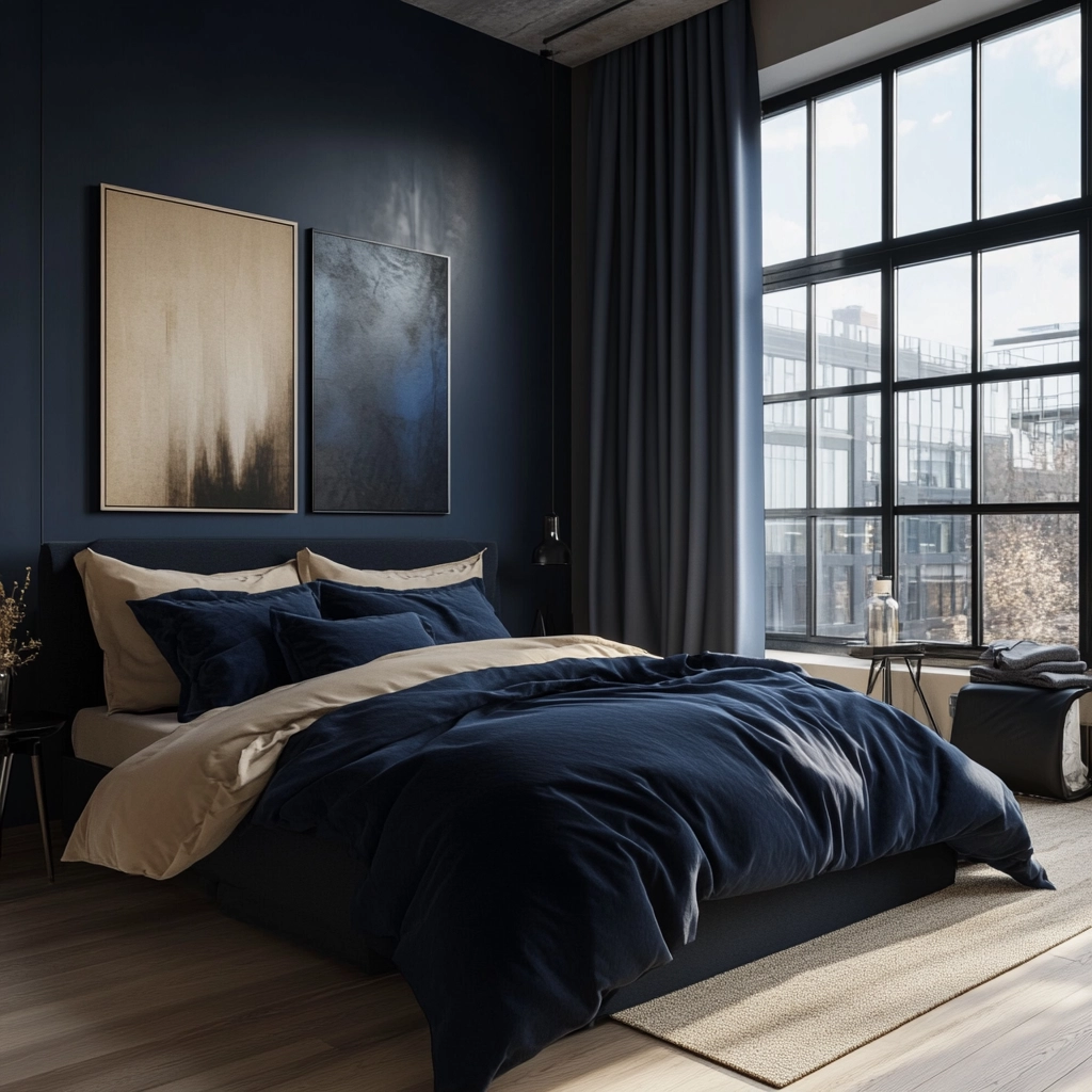 navy blue and beige bedroom 56