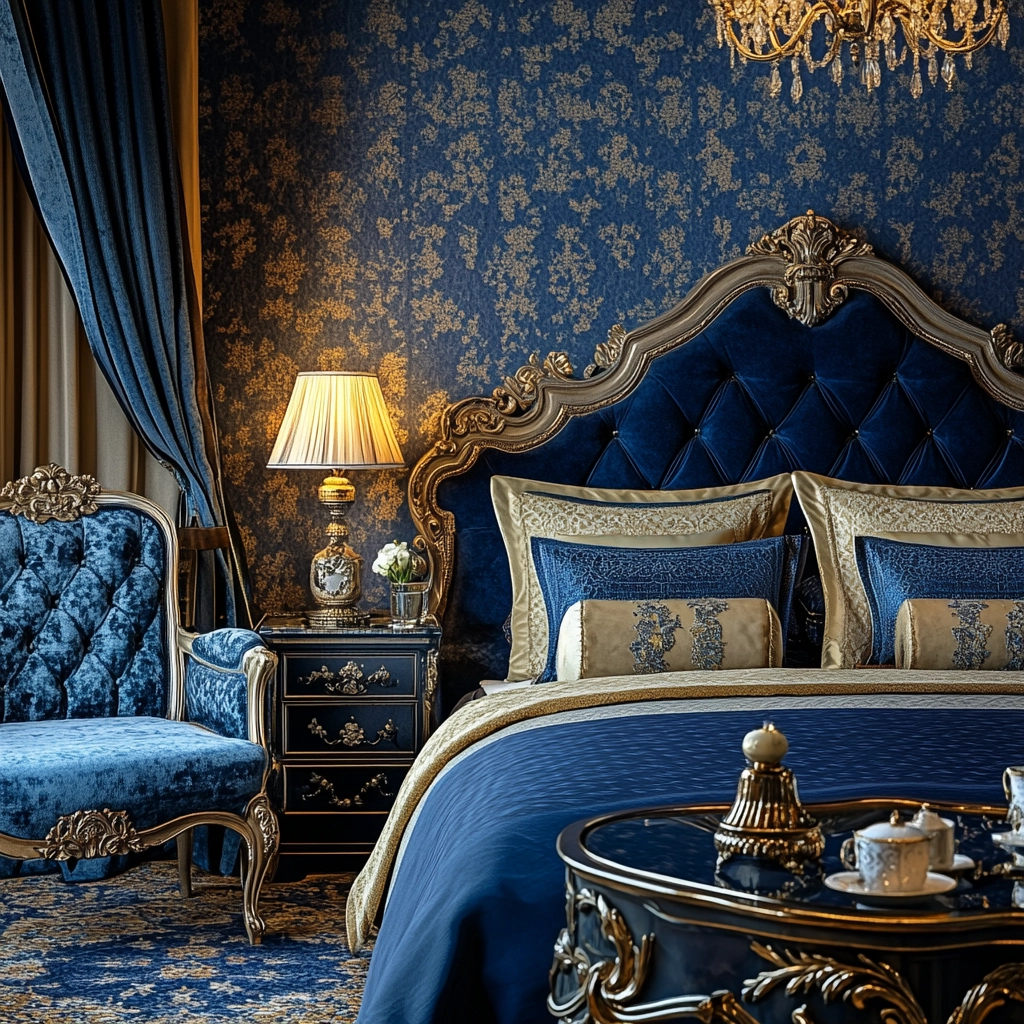navy blue and beige bedroom 57