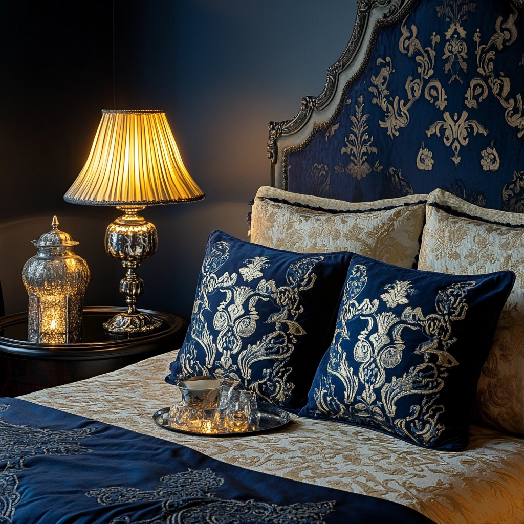 navy blue and beige bedroom 59