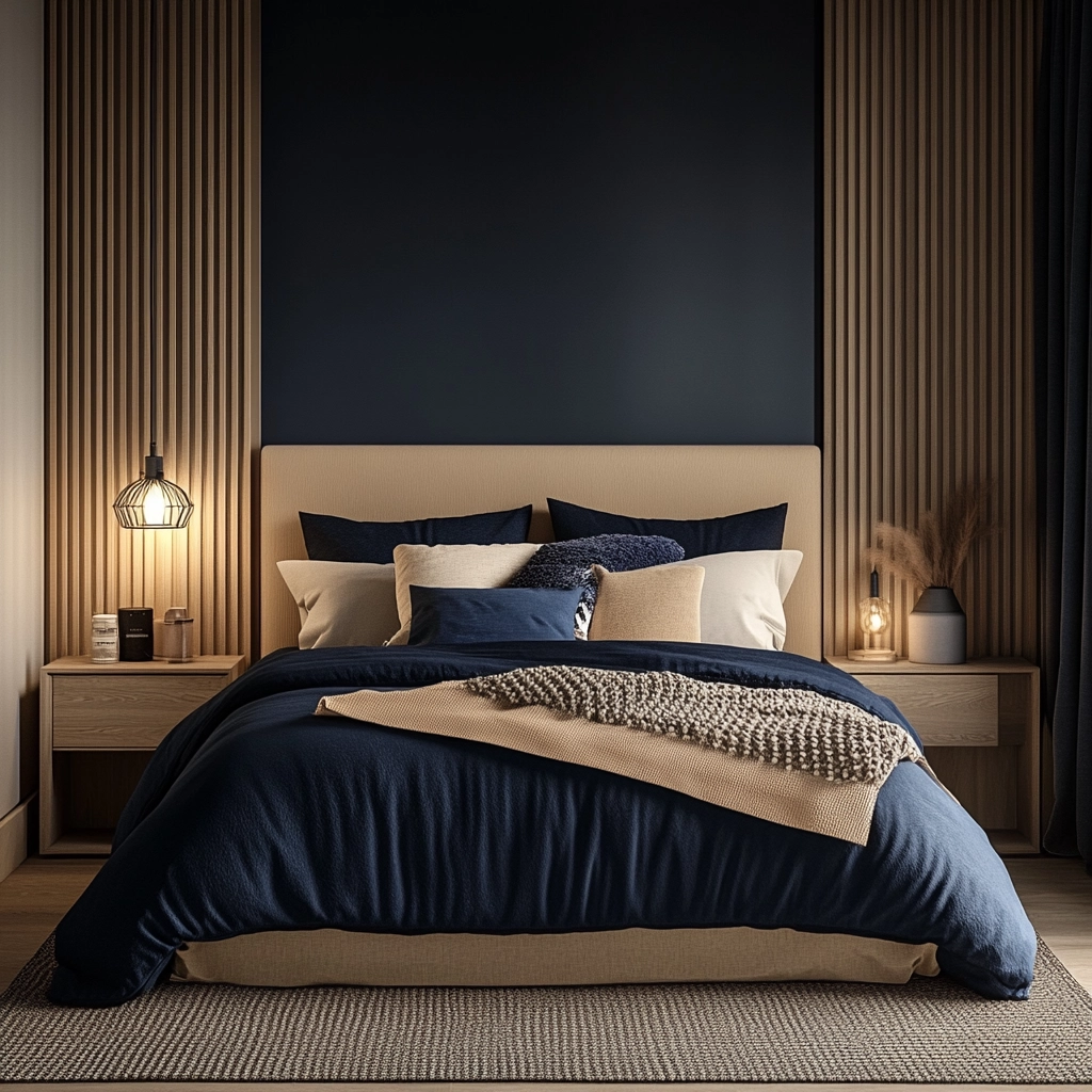navy blue and beige bedroom 6