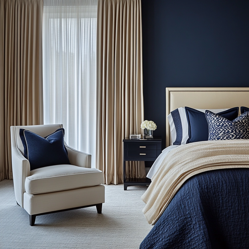 navy blue and beige bedroom 62