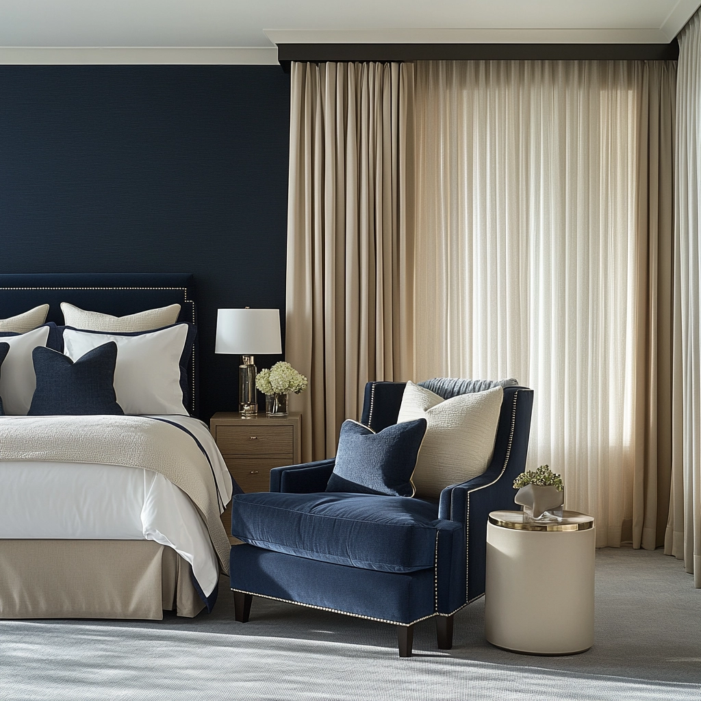 navy blue and beige bedroom 64