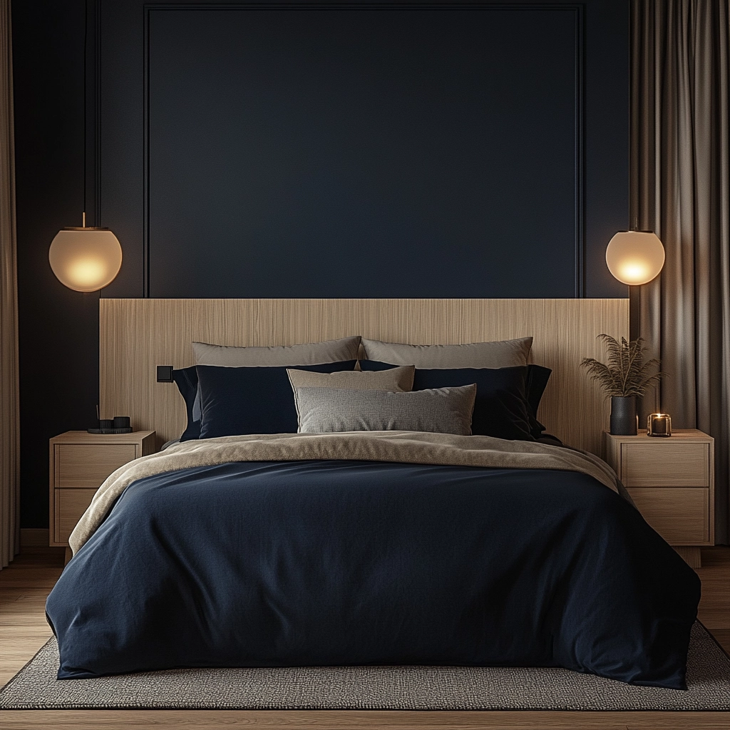 navy blue and beige bedroom 7