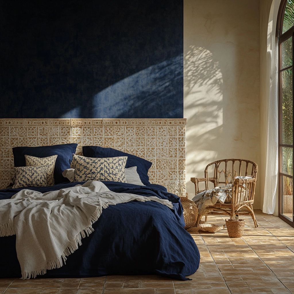 navy blue and beige bedroom 70