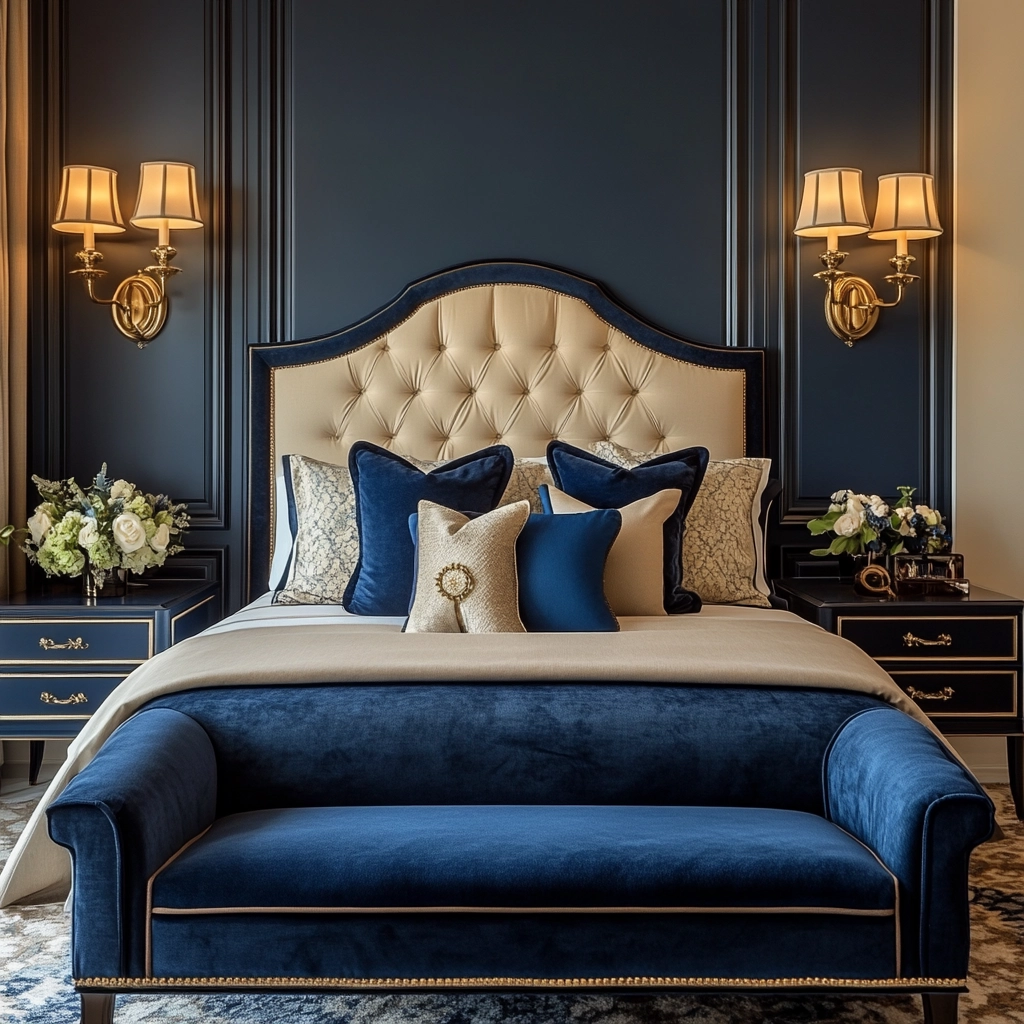 navy blue and beige bedroom 73