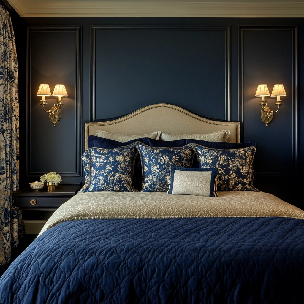 navy blue and beige bedroom 74