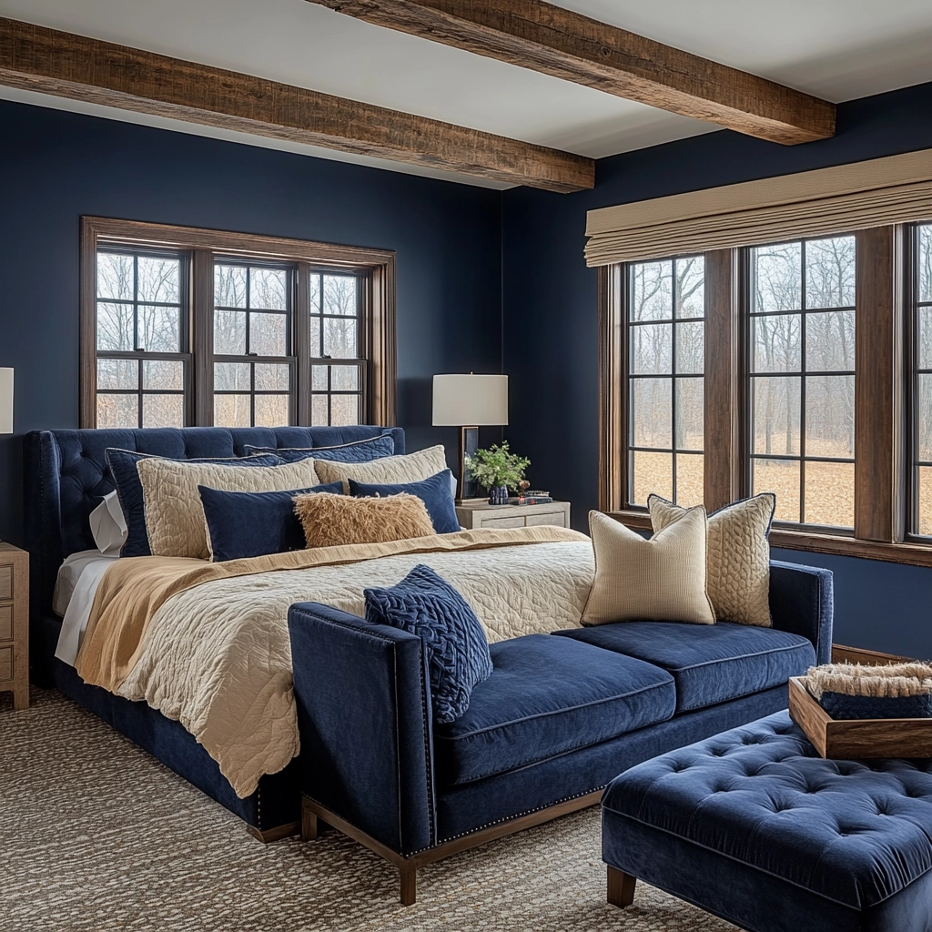 navy blue and beige bedroom 78