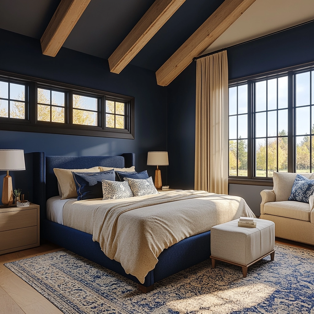 navy blue and beige bedroom 79