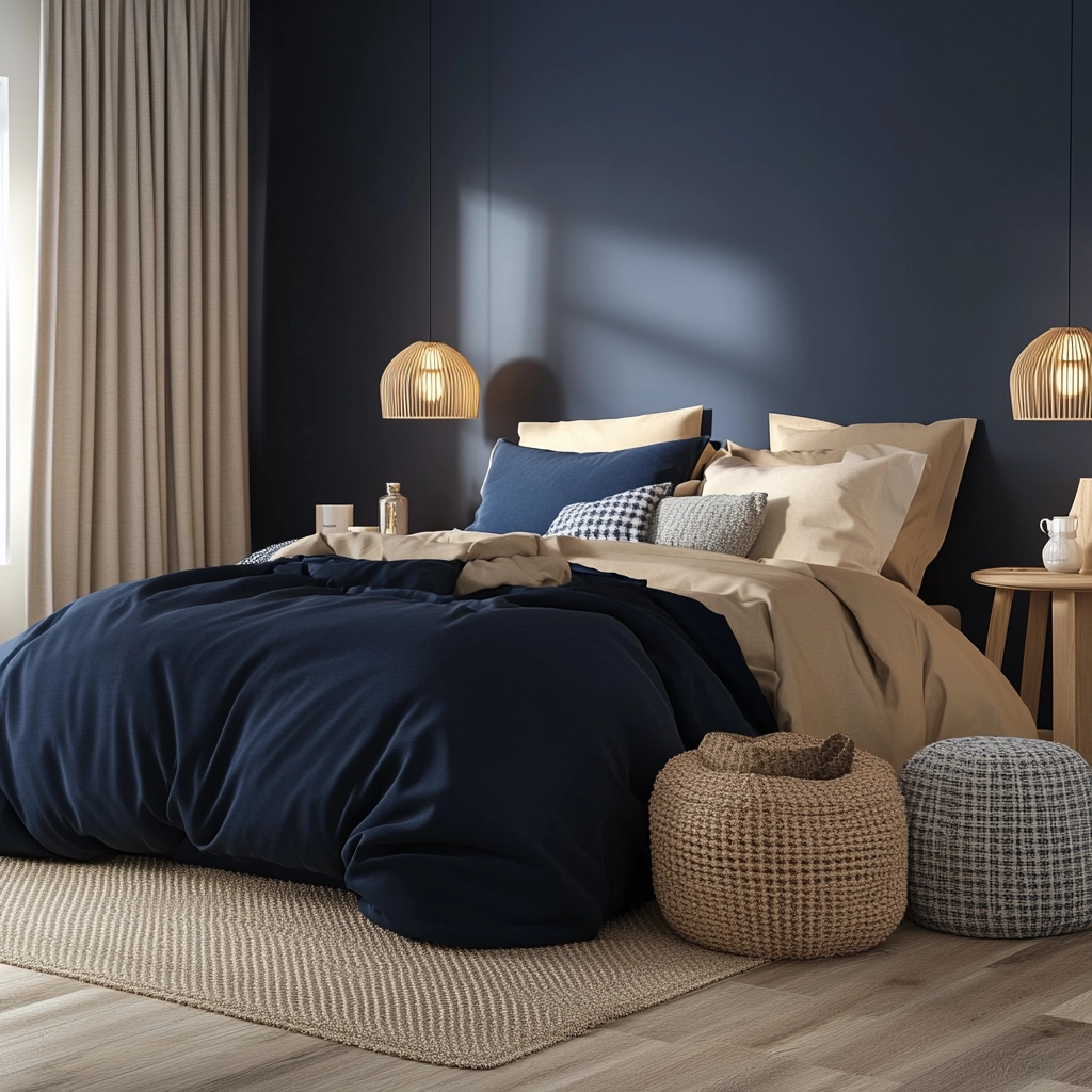 navy blue and beige bedroom 8