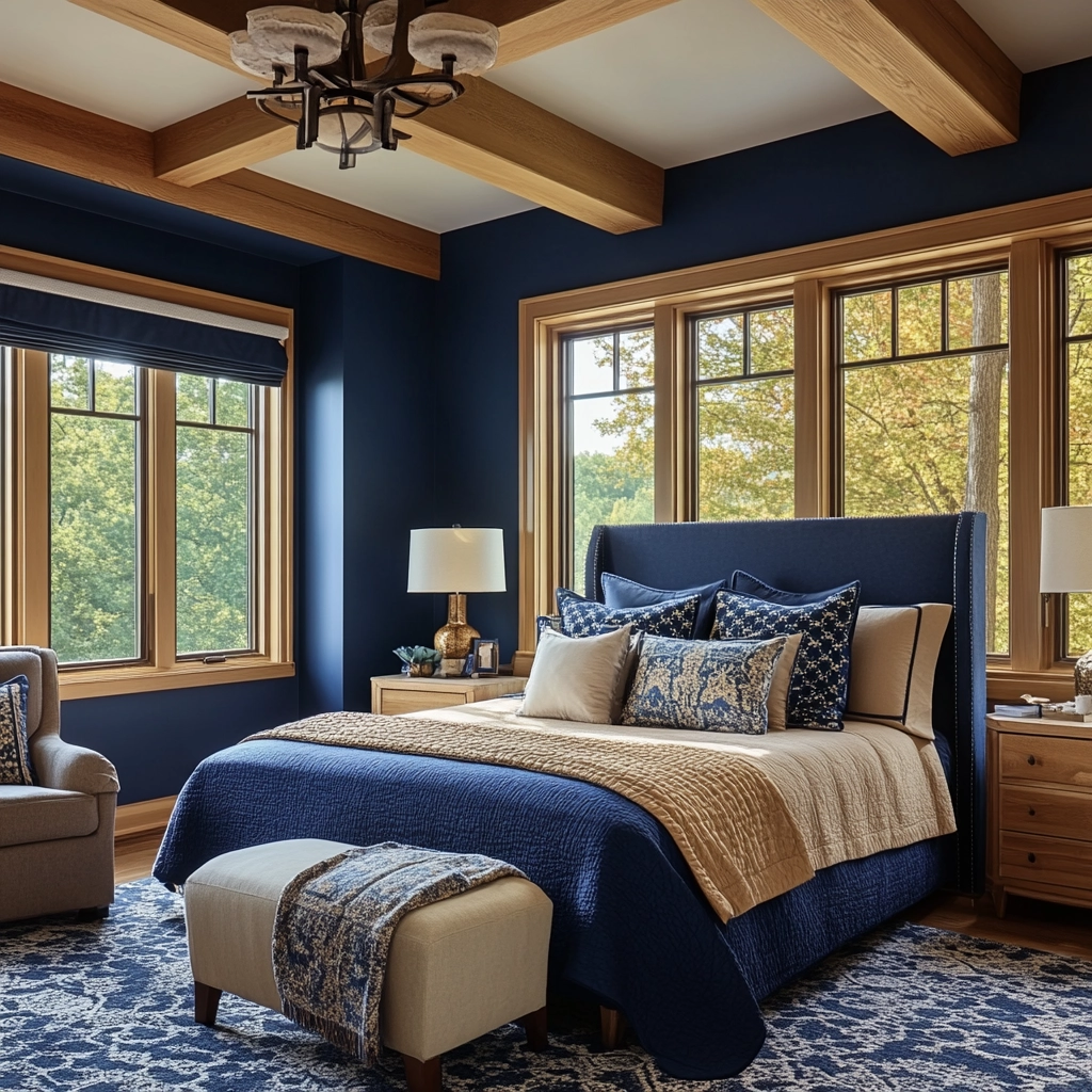 navy blue and beige bedroom 80