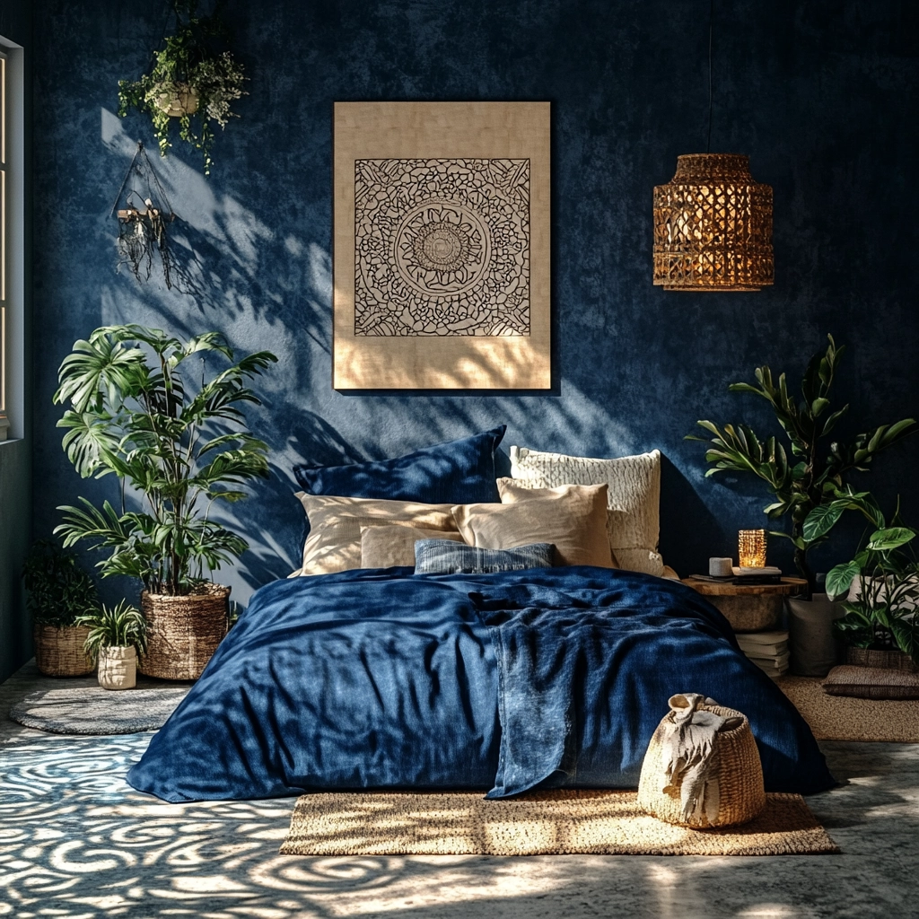 navy blue and beige bedroom 9