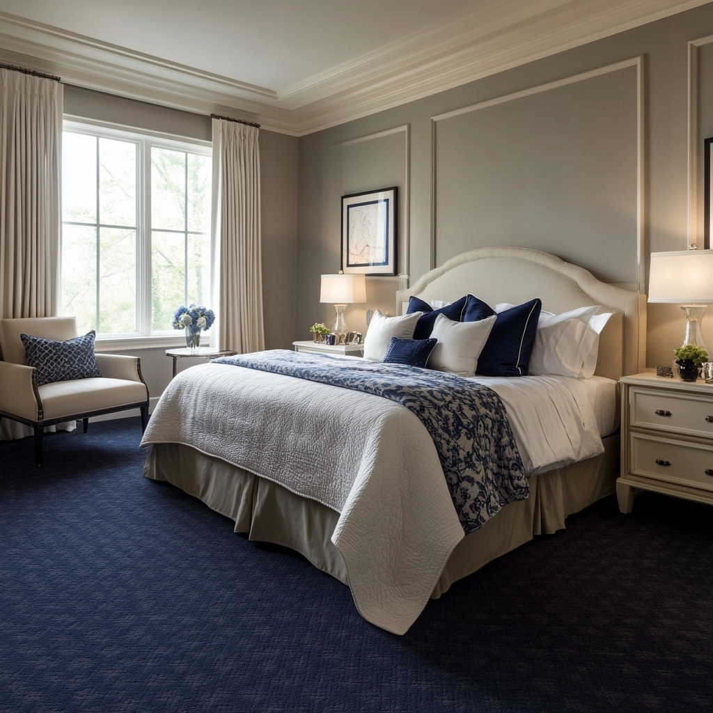 navy carpet bedroom 47