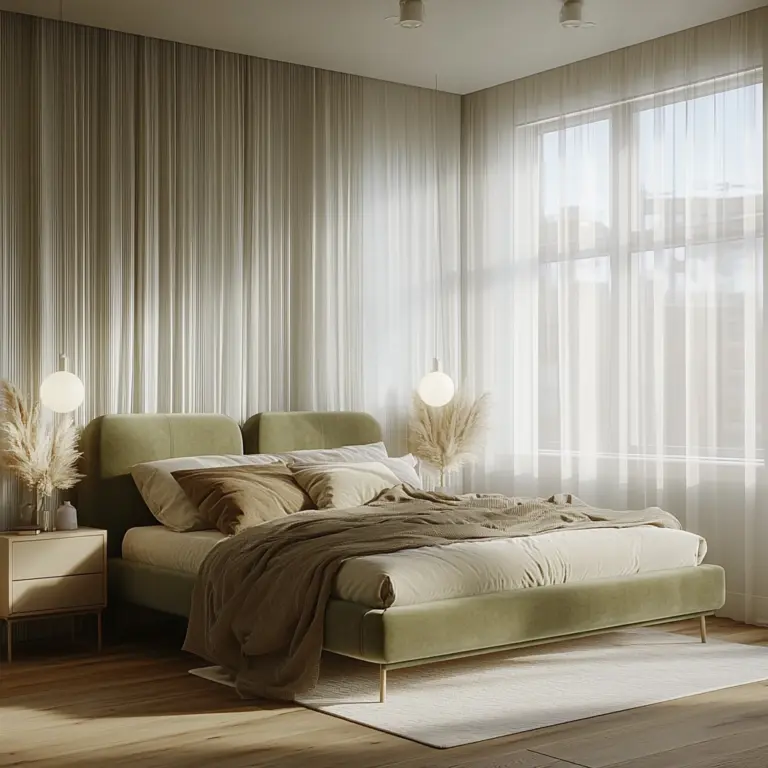 olive green and beige bedroom 1