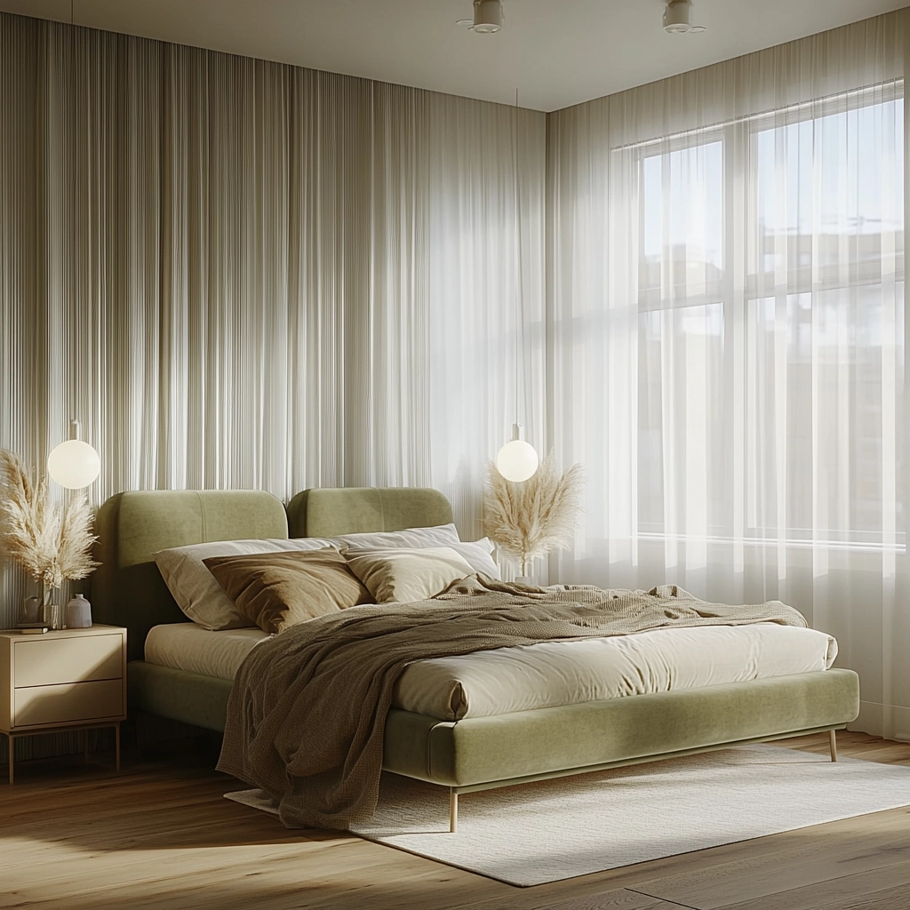 olive green and beige bedroom 1
