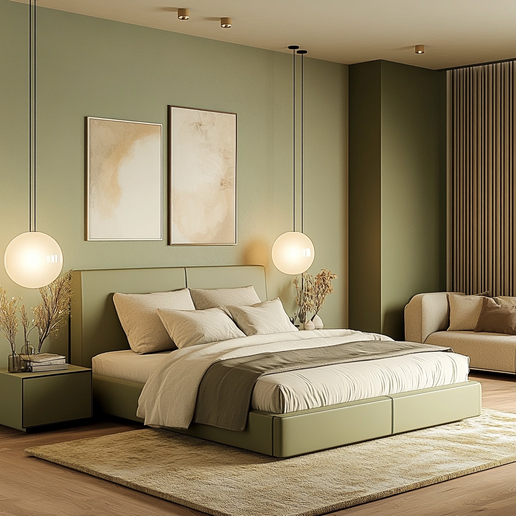 olive green and beige bedroom 10