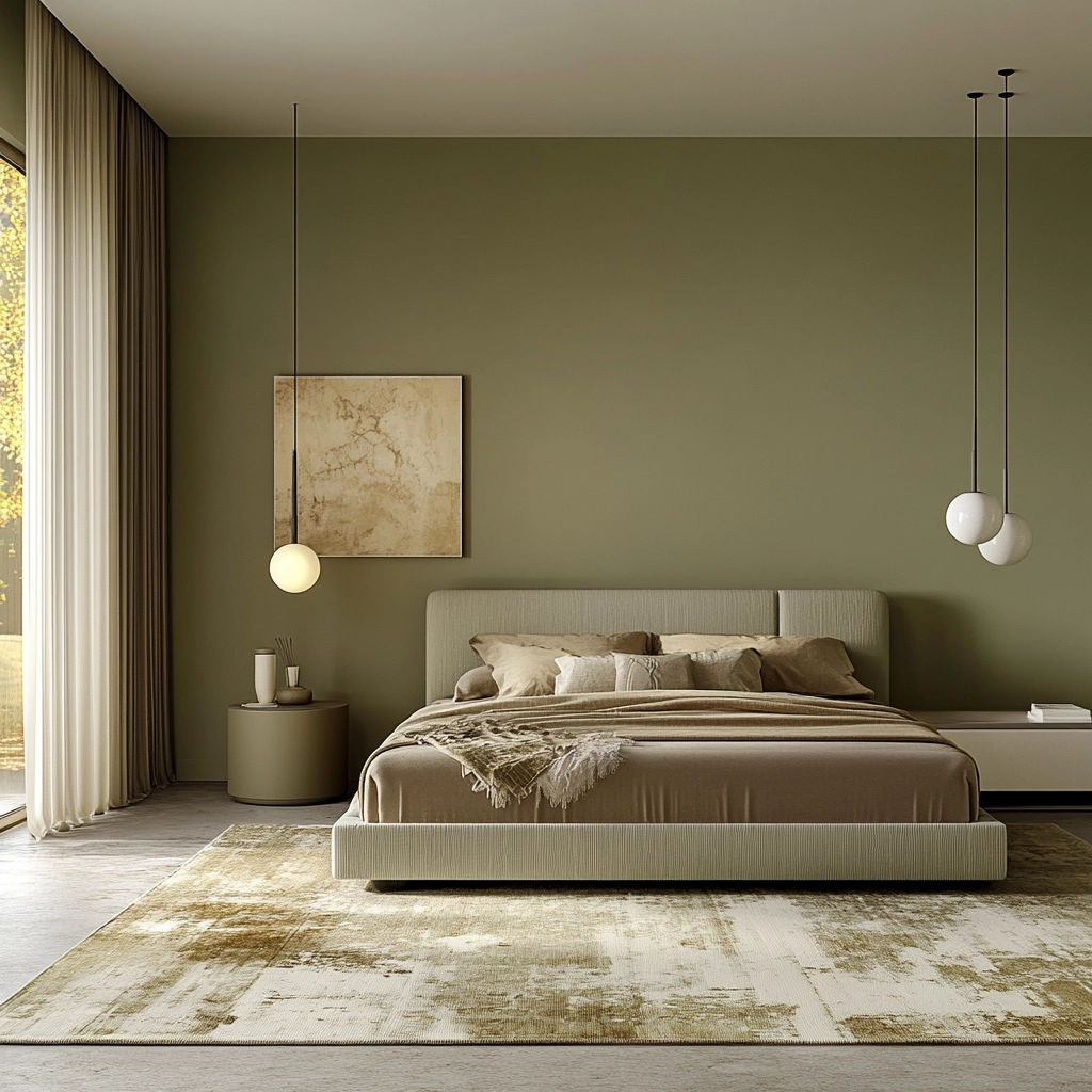 olive green and beige bedroom 11