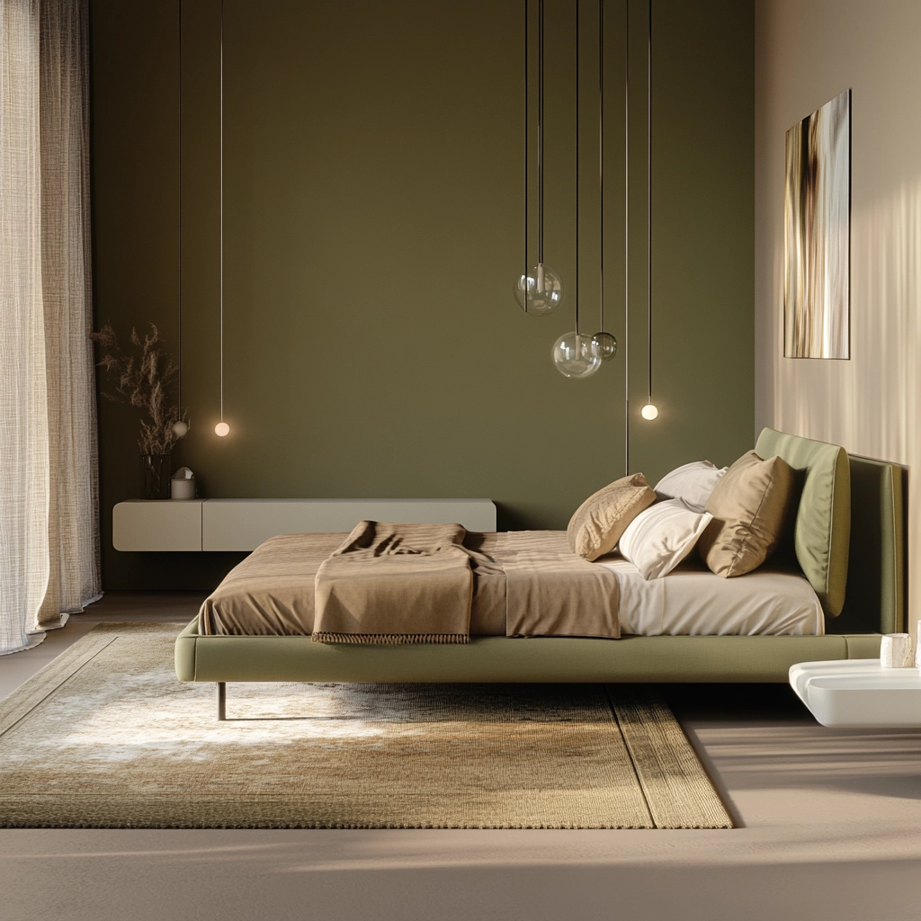 olive green and beige bedroom 12