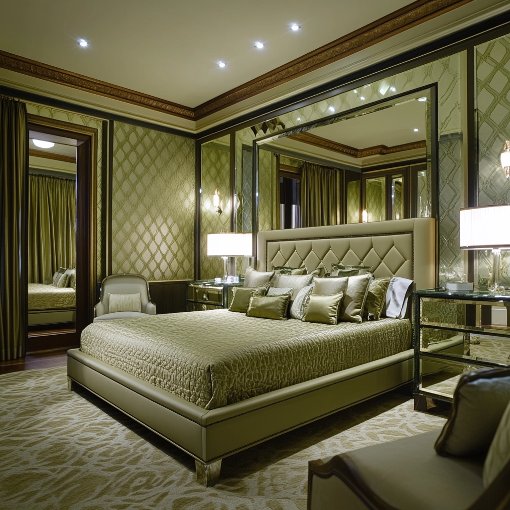 olive green and beige bedroom 13