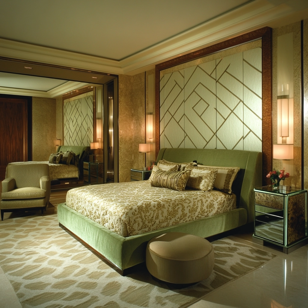 olive green and beige bedroom 14