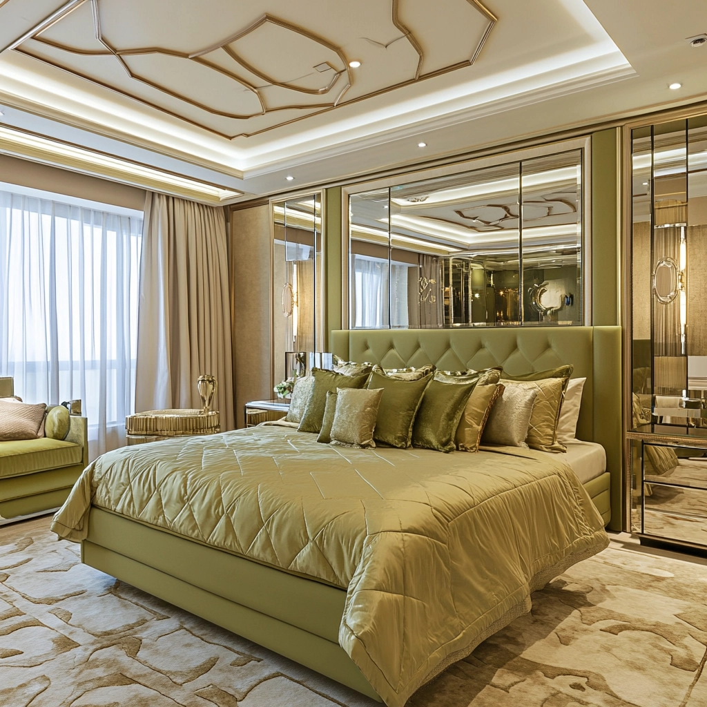 olive green and beige bedroom 16