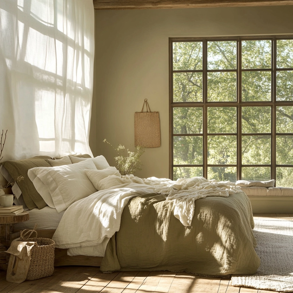 olive green and beige bedroom 18