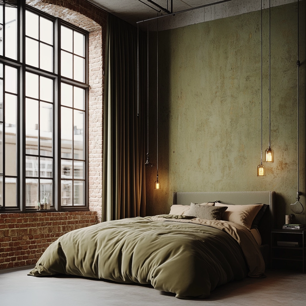 olive green and beige bedroom 23