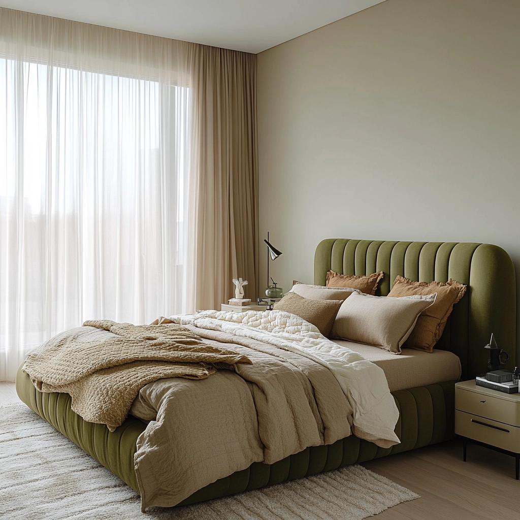 olive green and beige bedroom 3