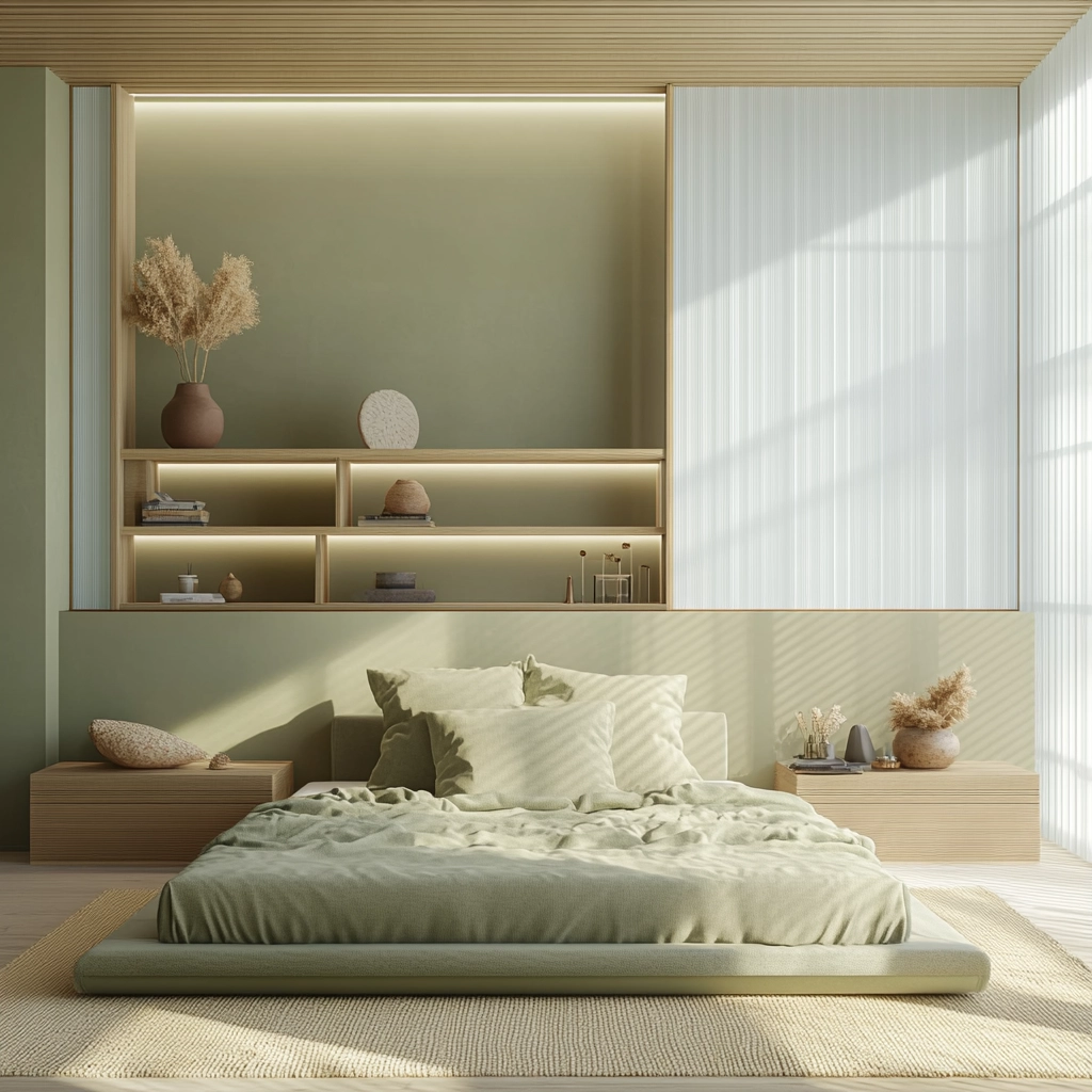 olive green and beige bedroom 33