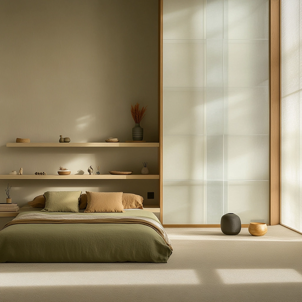 olive green and beige bedroom 34