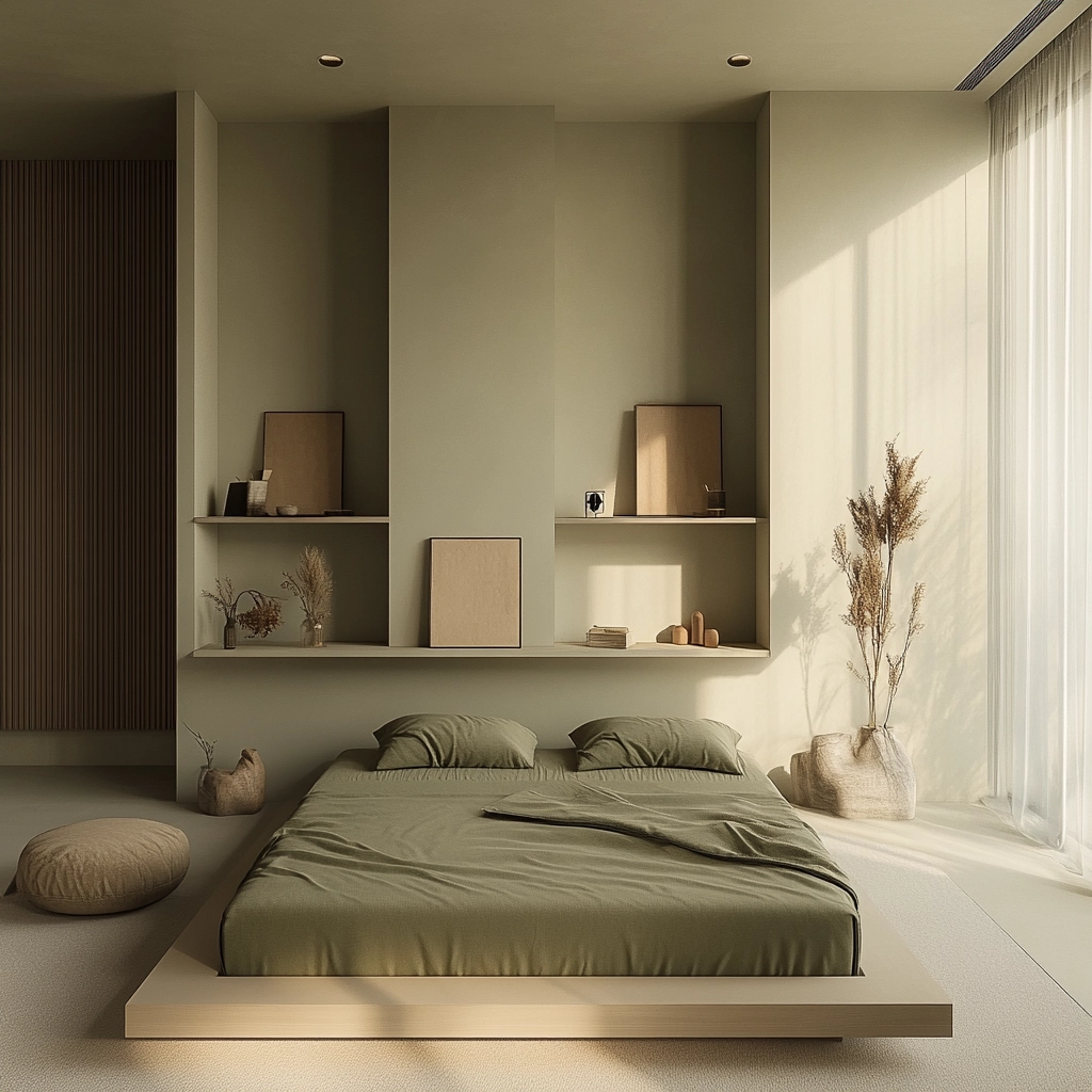 olive green and beige bedroom 35