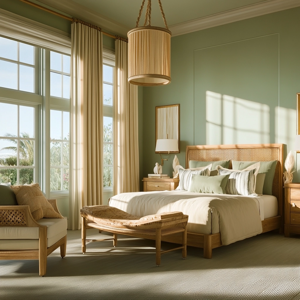 olive green and beige bedroom 43