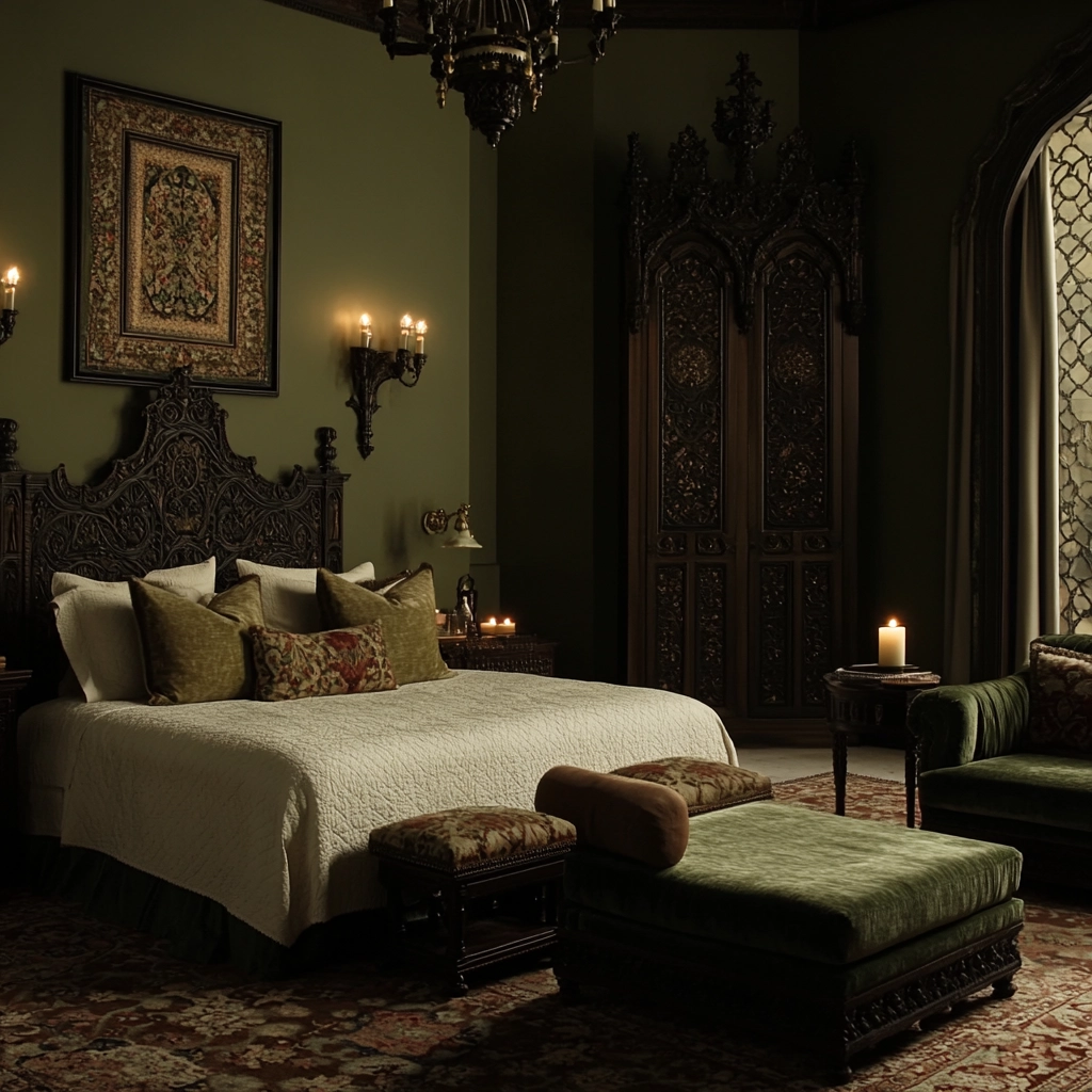 olive green and beige bedroom 45