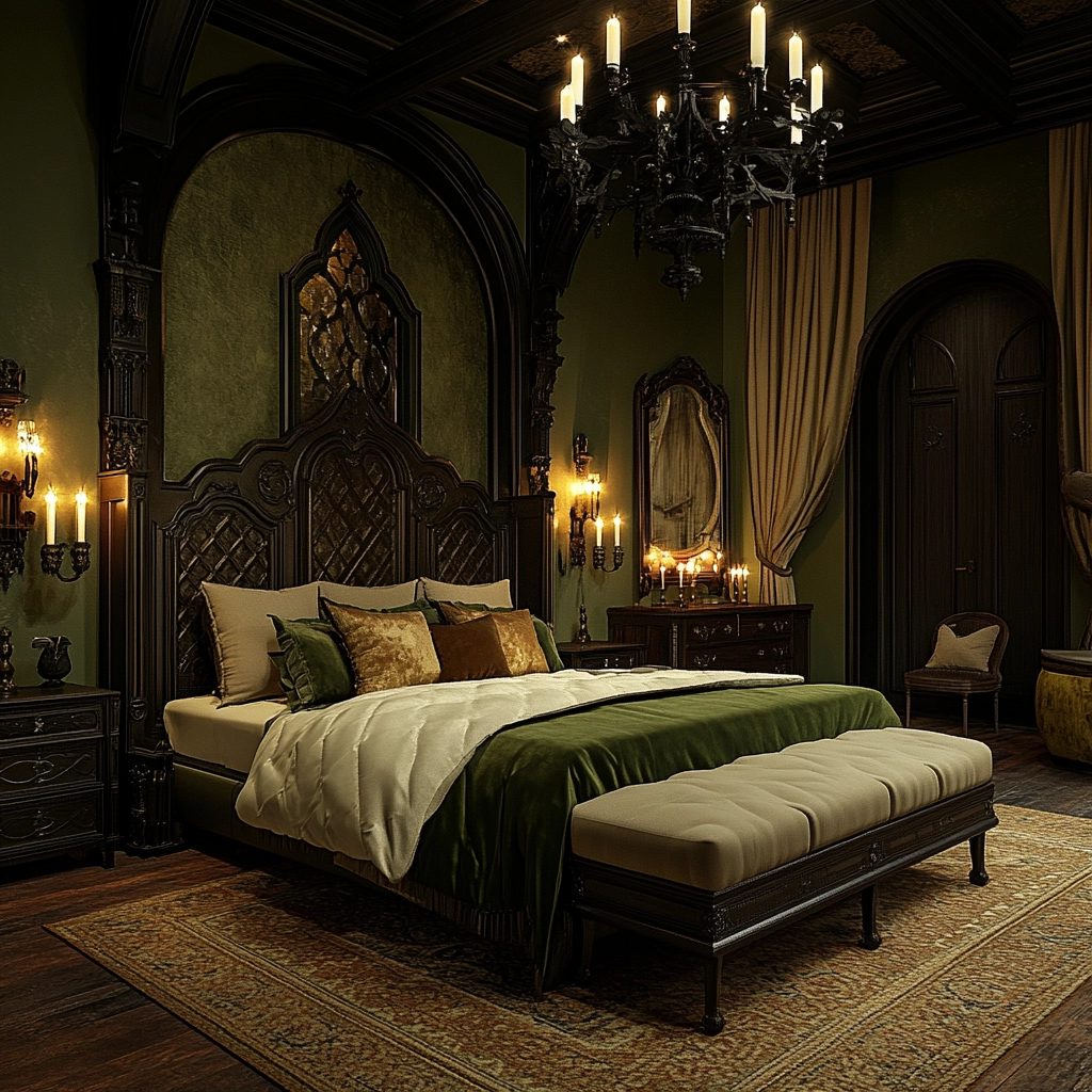 olive green and beige bedroom 46
